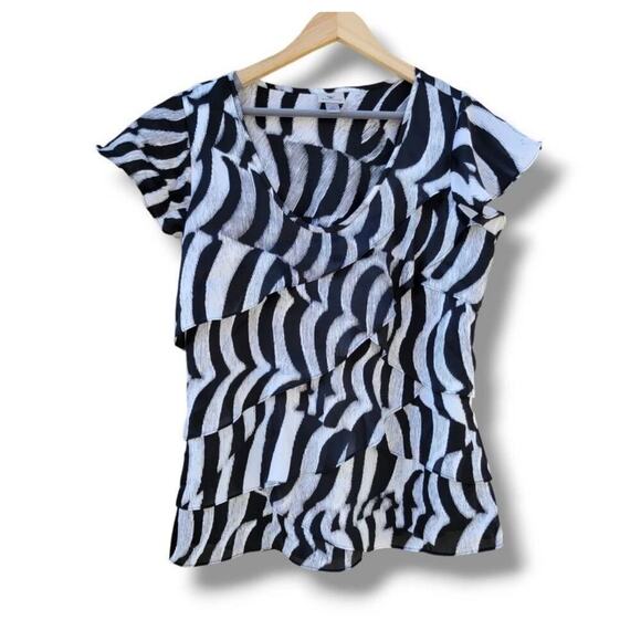 Worthington Tops - Worthington Women’s Abstract Zebra Print Ruffle Blouse Large JCPenney Pre-Owned